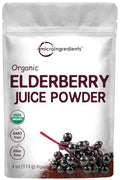 Organic Elderberry Juice Powder 4oz | 100% Natural Fruit Powder | Cold Pressed European Elderberries | No Sugar &amp Additives | Great Flavor for Drinks Smoothie &amp Beverages | Non-GMO &amp Ve