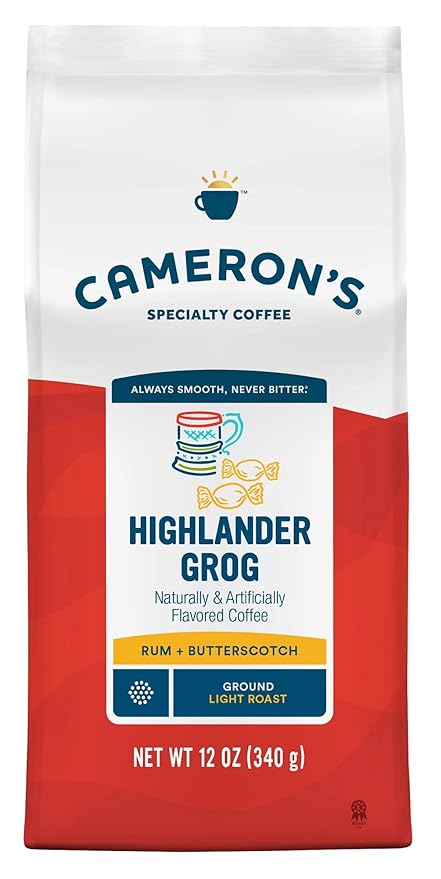 Cameron's Coffee Roasted Ground Coffee Bag Flavored Highlander Grog 12 Ounce Pack of 6