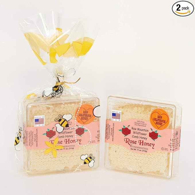 California Raw Mountain Wildflower Comb Rose Honey Honeycomb 11 Oz. Pure 100% Natural Gift Wrapped 2PK