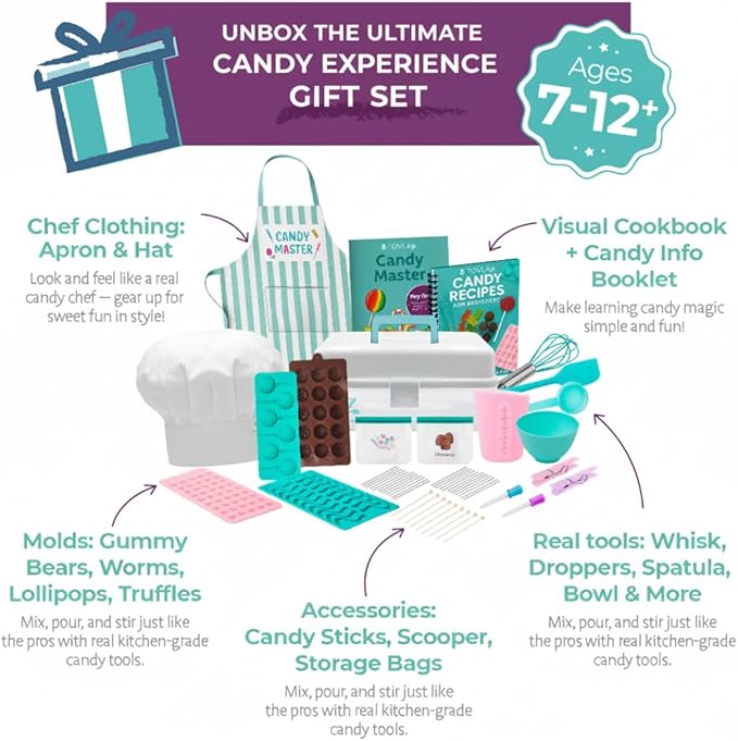 Tovla Jr Ultimate Real Candy Science Lab for Kids | Hands on STEM Experiment Kit with Real Candy Making Tools and Step by Step Visual Guides | Ages 6 to 12 | Gummies Chocolates and More