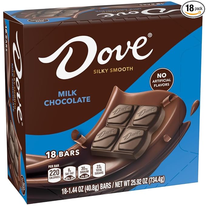 DOVE Chocolates Individually Wrapped Bulk Full Size Candy Bars Milk Chocolate 1.44 Ounce (18 Pack)