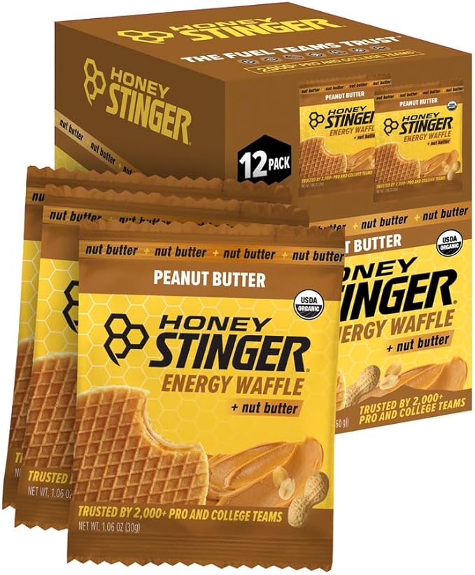 Honey Stinger Organic Peanut Butter Waffles - USDA Certified Kosher Natural Energy Snack Gluten-Free No Artificial Flavors or Preservatives Convenient Box of 12 for Athletic &amp Outdoor Use