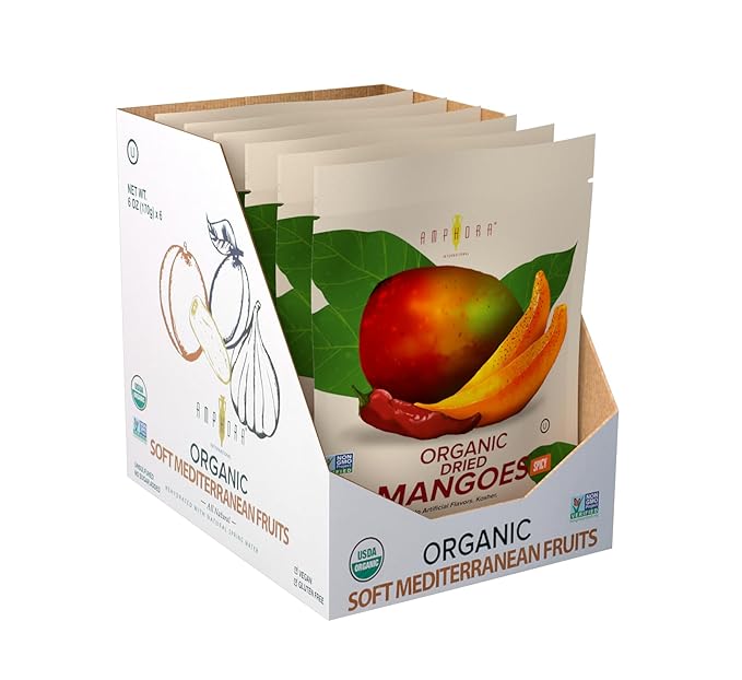Amphora Spicy Organic Mangoes Snack Fruits Vegan Kosher Gluten Free - 3 Oz Bag (Pack of 6)