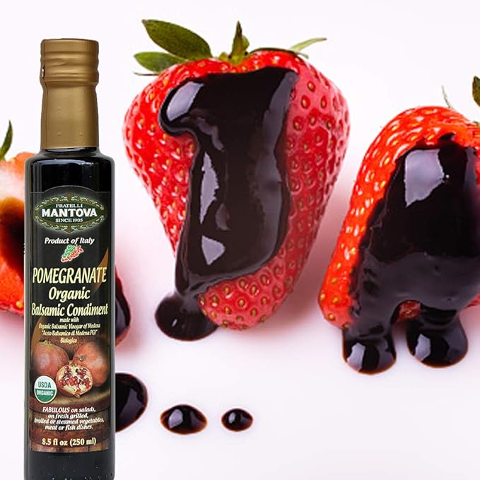Mantova Organic Pomegranate Balsamic Vinegar of Modena Perfect for Salad Dressing Pasta Salad Ice Cream and Cocktails 8.5 oz (Pack of 6)