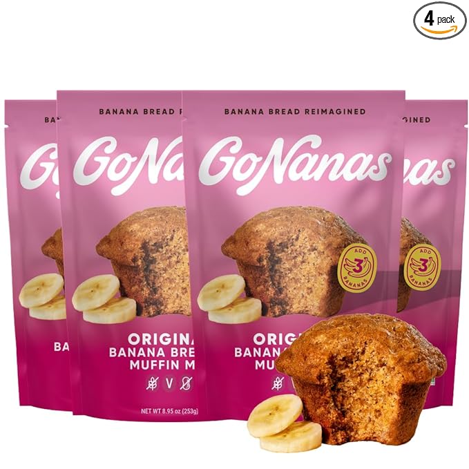 GoNanas Original Oat Flour Banana Bread Mix Suitable for Plant Based Vegan Diets Gluten Free Dairy Free Snacks Healthy Snacks For Adults Muffin Mix Nut Free Cupcakes Dessert NON-GMO 4pk