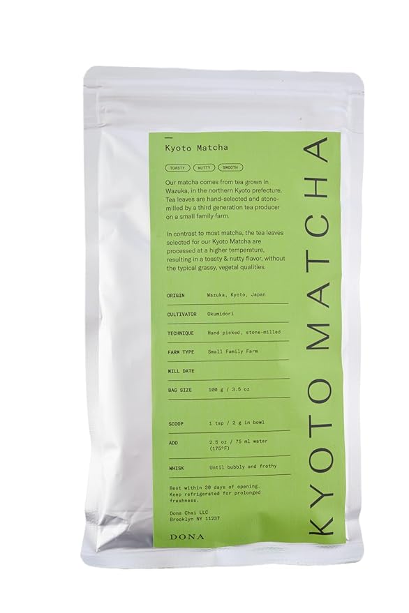 Dona First Flush Ceremonial Grade Matcha Stone-Milled from Wazuka Kyoto Family Tea Estate Hot or Iced 3.5 Ounce Sealed Bag (100g Bag)
