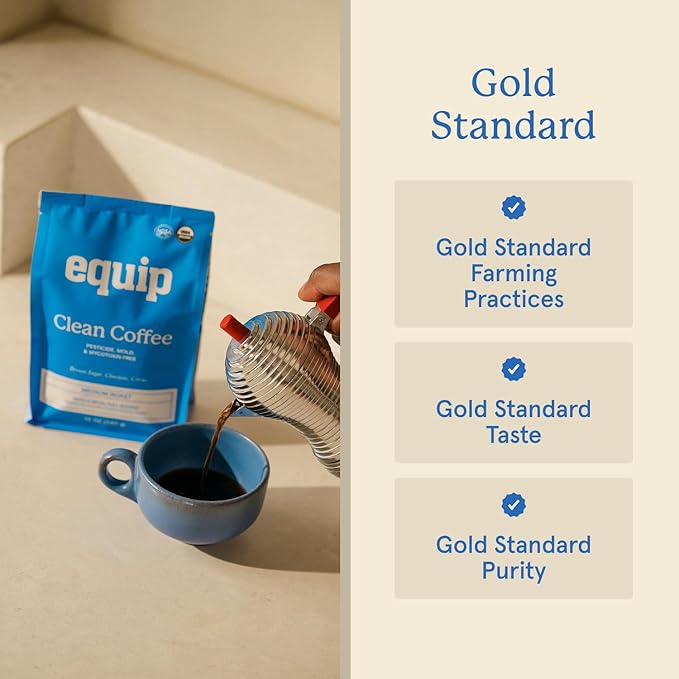Equip Foods Clean Coffee | Gold Standard Certified Organic Fair Trade Regenerative | Medium Roast Whole Bean Nicaragua | Brown Sugar+Chocolate+Citrus