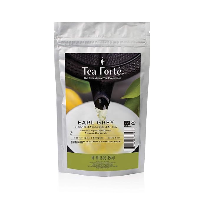 Tea Forte Premium Loose Leaf Tea Blend Resealable 1 Pound Bag Makes 160-175 Cups Earl Grey Tea