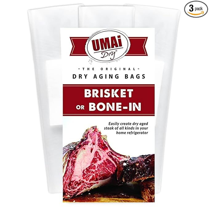 UMAi Dry Aging Bag for Steaks Pack of 3 Dry Age Bags for Meat Brisket or Bone-In up to 14-20 lbs Home Steak Ager Refrigerator Bags No Vacuum Sealer Needed Tender Aged Beef in 28-45 Days