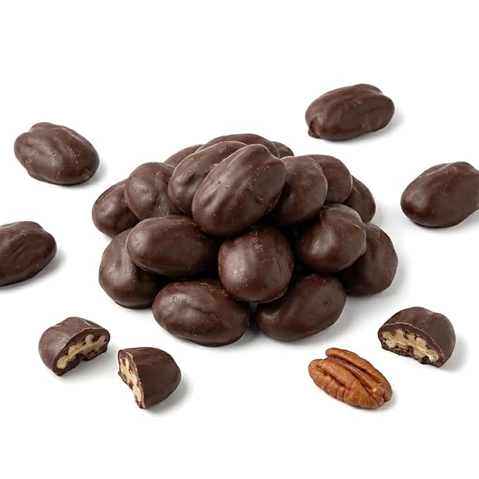 NY Spice Shop Dark Chocolate Pecans - 1 Pound Gourmet Chocolate Nuts - Winter Holiday Candies for Parties Dessert Tables Gift Baskets Seasonal Snacking and Winter Festive Treats