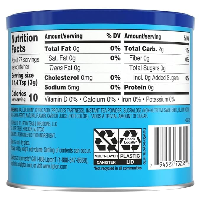 Lipton Zero Sugar Iced Tea Mix Raspberry Flavor Black Iced Tea Makes 10 Quarts (Pack of 6)