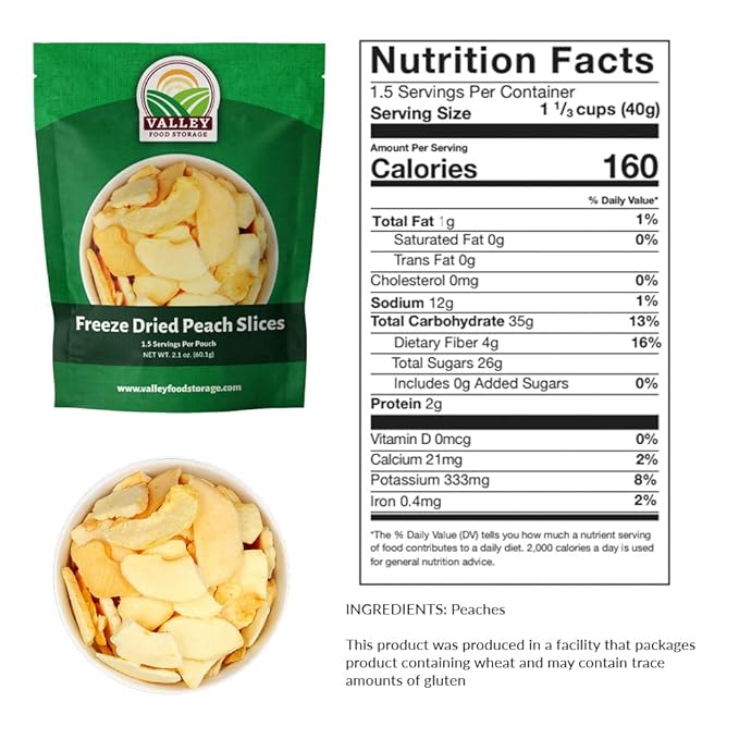 Valley Food Storage Freeze Dried Peach Slices | 10-Bag Bucket 21 oz | Non-GMO Premium Emergency Food Supply 25 Year Shelf Life | Prepper Supplies Survival Food Off-Grid Living | Packaged in USA