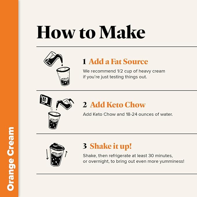 Keto Chow Orange Cream - Keto Meal Replacement Shake Powder - Nutritionally Complete - Low Carb - Delicious Easy Meal Substitute - Protein Rich You Choose The Fat - 21 Meal Serving