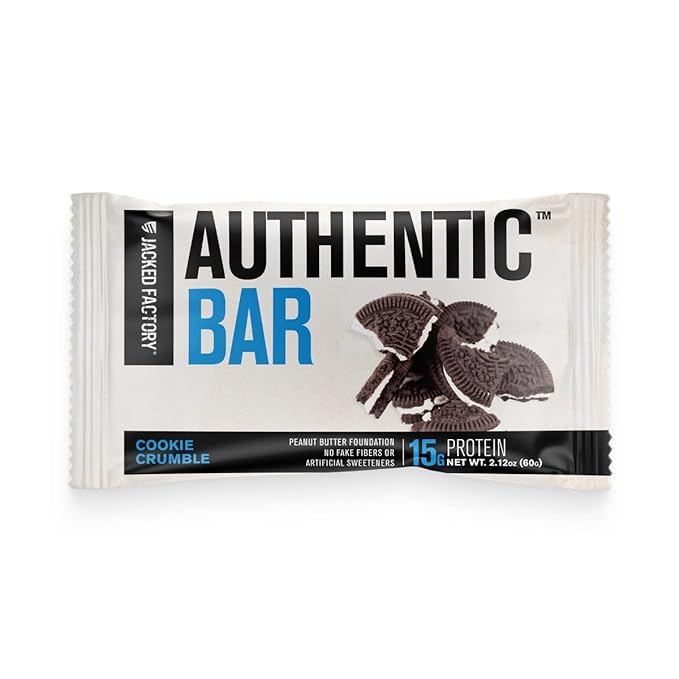 Authentic Bar Cookie Crumble Protein Bars - Tasty Meal Replacement Energy Bars w/ 15g Whey Protein Isolate Natural Sugars from Pure Honey Healthy Fat Peanut Butter Foundation - 12 Pack