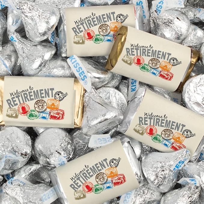 124 Pcs Retirement Party Candy Favors Miniatures Chocolate &amp Kisses (1.52 lbs) - Travel