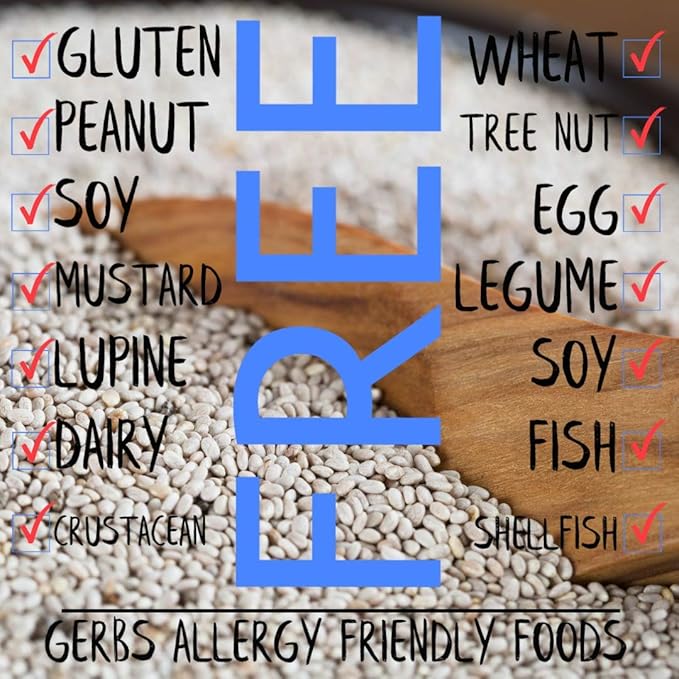 Gerbs Raw White Chia Seeds 4 lbs. | Small-Batch Packed in Resealable Bag No Artificial Additives | Mildly Nutty Flavor Ideal for Yogurt Oatmeal &amp Baking | Top 14 Allergen-Free