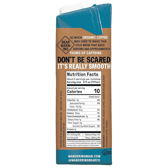 Wandering Bear Organic Cold Brew Coffee Variety Pack - Extra Strong Bold Smooth Unsweetened Shelf-Stable Ready to Drink &amp Vegan Iced Cold Brewed Coffee Drink - 32 fl oz (3pk - Vanilla Caram