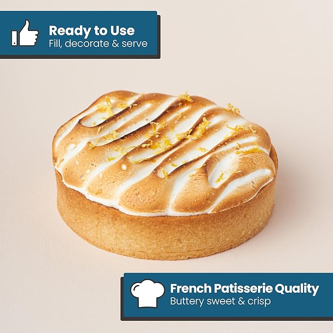Cambie Sweet Round Large Tart Shells 3.15 Diameter French Style Tart Shells with White Chocolate Coating (Pack of 24)