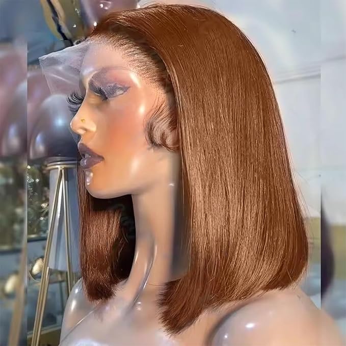 Bob Wig Human Hair 13x4 Chocolate Brown Lace Frontal Wigs Human Hair Straight Short Bob Wigs for Black Women 100% Human Hair Wig Pre Plucked Brown Color 10 Inch