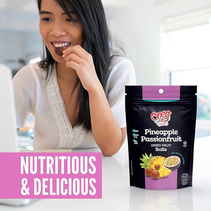 Oneg Dried Pineapple Passionfruit Balls1.76oz Bag12 Pack of Healthy Snack Perfect Healthy Chip for Parties or Travel Ideal Kids Healthy Snack for School Lunches After Playtime or Special Occasion