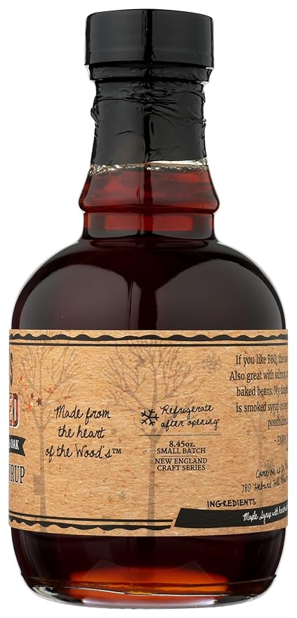 WOOD'S Smoked Maple Syrup – Small-Batch Vermont Maple Syrup Cold-Smoked Over Hardwood | Sweet &amp Savory Flavor | Natural Vegan Sweetener for BBQ Cocktails Glazes &amp Gourmet Dishes | 8.45 Fl O