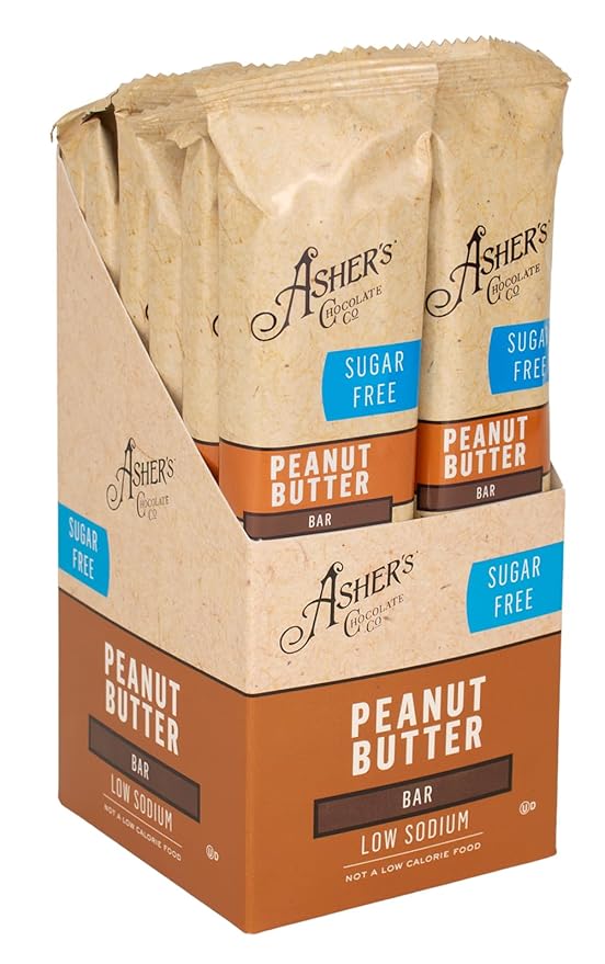 Asher's Chocolates Sugar Free Chocolate Bars Small Batches of Kosher Chocolate Family Owned Since 1892 Keto Chocolate (12 Bars Peanut Butter)