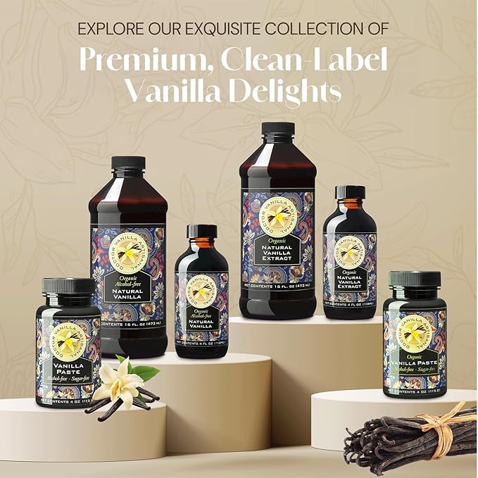 Organic Vanilla Alcohol‑Free Flavor 16 fl oz - Madagascar Bourbon vanilla 100% natural sugar‑free GMO‑free gluten‑free vegan paleo keto kosher and halal