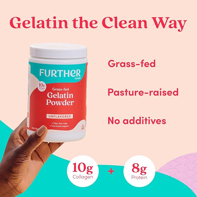 Further Food Premium Gelatin Powder – Unflavored Grass-Fed &amp Pasture-Raised Beef Hide Non-GMO Sugar-Free Keto &amp Paleo Friendly 15.87 oz