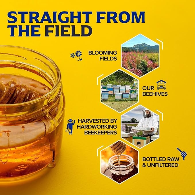 Fischer’s 100% Pure Raw &amp Unfiltered Honey – USA Made Honey – All-Natural Sweetener – Rich Flavor Profile Packed with Nutrients 40 oz (Pack of 2)