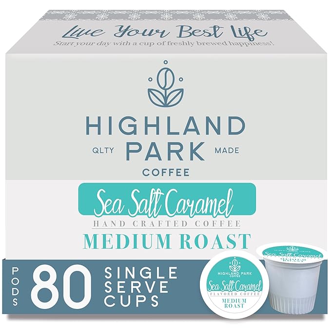 Highland Park Coffee Single Serve Coffee Pods Compatible with Keurig K Cup Brewers Sea Salt Caramel 80 Count