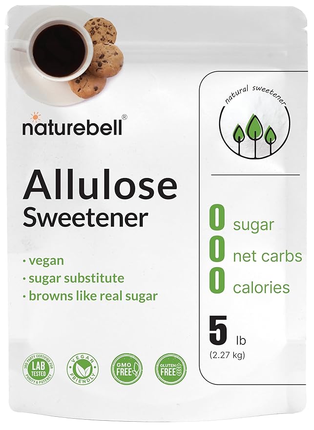 NatureBell Allulose Sweetener 5 Lbs | Keto &amp Vegan-Friendly White Sugar Substitute | 0 Calorie 0 Sugar 0 Net Carb Non-Glycemic Browns Like Table Sugar | Bulk Supply for Baking &amp Beverage