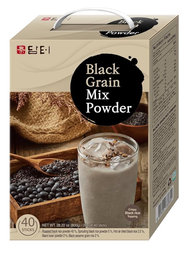 Damtuh Korean Misugaru Drink Mix Bundle – 15-Grain Multigrain Powder + Black Grain Misugaru Powder Latte-Style Drink Caffeine-Free 20g x 80 Stick Packs