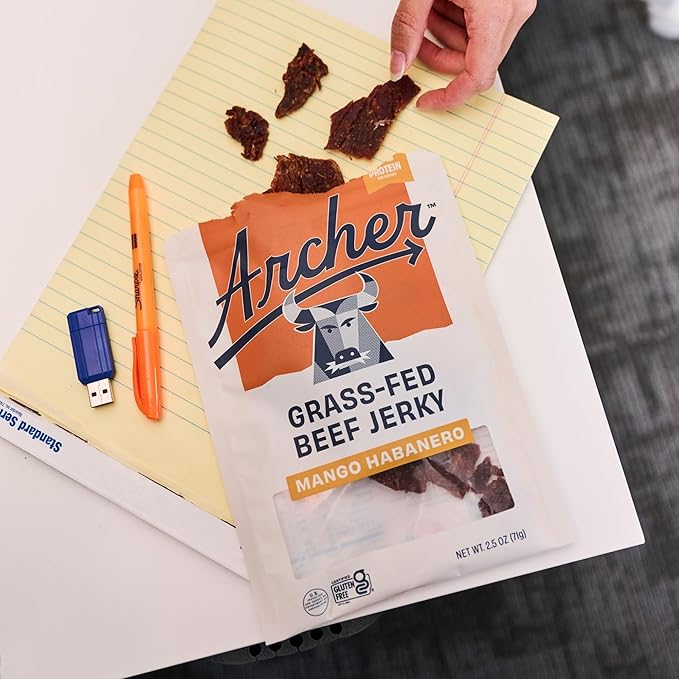 Archer Jerky Grass-Fed Beef Jerky Variety Pack- Beef Snack Packs Protein Snack Assortment Flavor Sampler Original Mango Habanero Teriyaki Spicy Hatch Chile - 2.5 oz (Pack of 6)