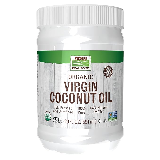 NOW Foods Certified Organic Virgin Coconut Cooking Oil Cold-Presesed and Unrefined Trans Fat Free 100% Pure and Certified Non-GMO 20-Ounce