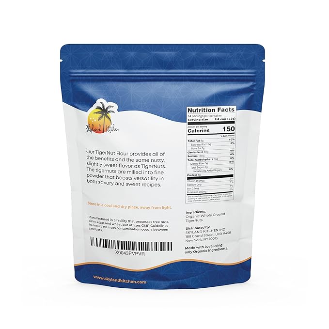 Skyland Kitchen Organic Tigernut Flour Keto Paleo Nut-Free Non-GMO and Gluten Free Vegan Baking Flour for Cookies Pancakes Bread and Pastries 16oz bag (pack of 2)