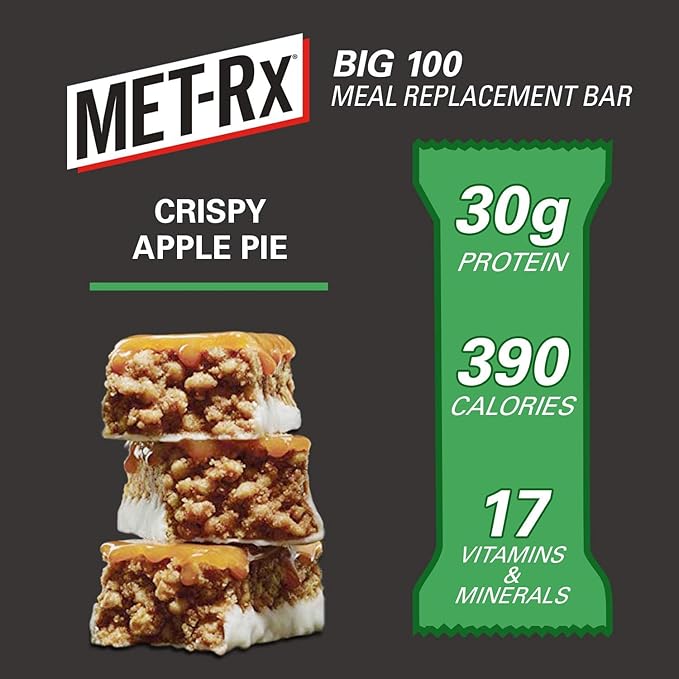 MET-Rx Big 100 Colossal Protein Bars Crispy Apple Pie Meal Replacement Bars 9 Count (Pack of 2)