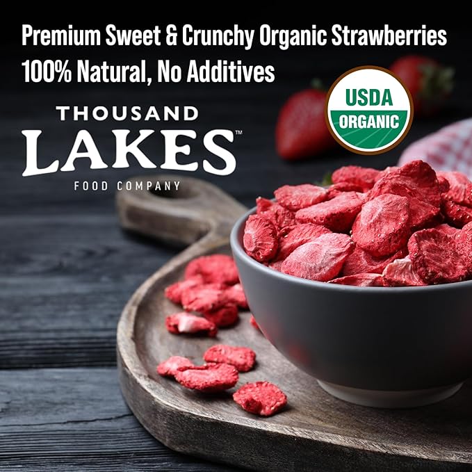 Thousand Lakes Freeze Dried Fruit - ORGANIC Strawberries 4-pack 1.1 ounces (4.4 ounces total) | No Sugar Added | 100% Sliced Organic Strawberries
