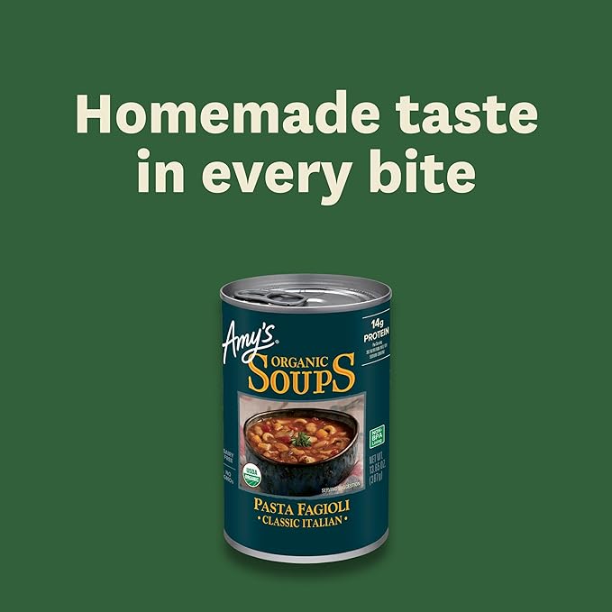 Amy's Organic Classic Italian Pasta Fagioli Soup Dairy Free Non GMO 13.65 Ounces (Pack Of 12)