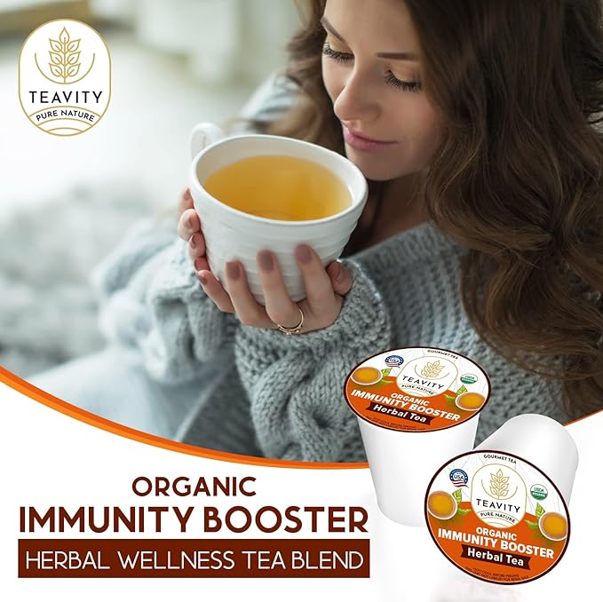 Organic Ginger Tea Pod with Echinacea Turmeric and Licorice for Keurig Decaf by Teavity (24 Tea Pods)
