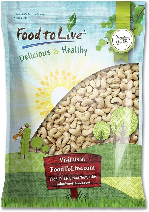 Food to Live - Raw Cashews 10 Pounds Non-GMO Verified Deluxe Whole Nuts Unsalted Unroasted Fancy Snack Size W-320 Kosher Vegan Bulk A good source of Magnesium Phosphorus.