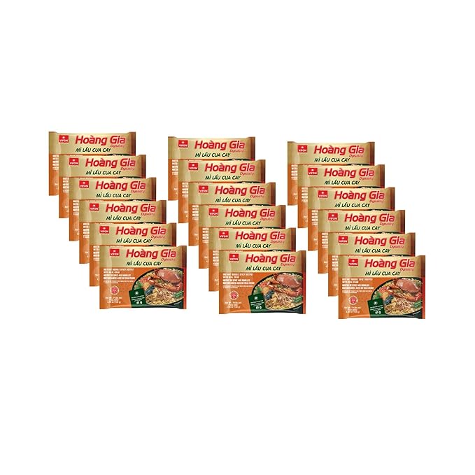 VIFON Hoàng Gia Spicy Crab Hotpot Instant Noodles 18-Pack (4.4 oz / 130 g each) | Vietnamese-Style Mì Lẩu Cua Cay | With Real Crab Extract | Rich and Spicy Seafood Soup | Ready in 3 Minutes