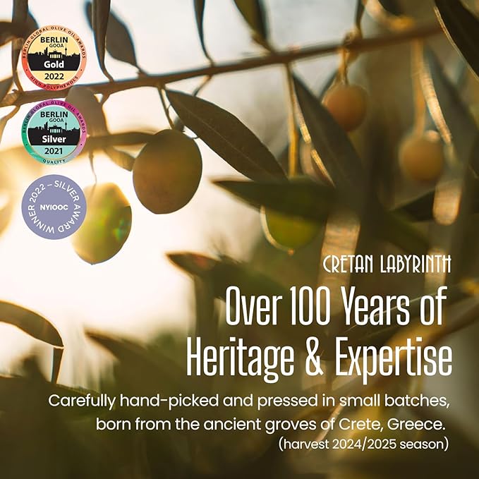 CRETAN LABYRINTH Family Estate High Phenolic (Lab Report Over 1000 mg/kg) Antioxidant Polyphenol Rich 2025 Harvest Greek Extra Virgin Olive Oil Cold Pressed Multiple Award Winner Monovarietal Koroneik