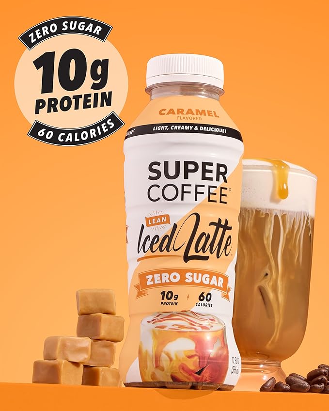 SUPER COFFEE Keto Protein Coffee (0g Added Sugar 10g Protein 70 Calories) [Caramel] 12 Fl Oz 12 Pack | Iced Smart Coffee - SoyFree GlutenFree