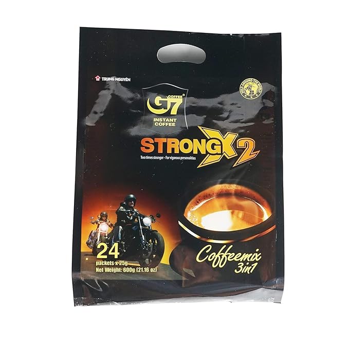 TRUNG NGUYEN — G7 Strong X2 3 in 1 Instant Coffee (2 Bags) —Roasted Ground Coffee Blend w/Non-dairy Creamer and Sugar — Strong and Bold — Instant Vietnamese Coffee(24Packets) - Nhi An