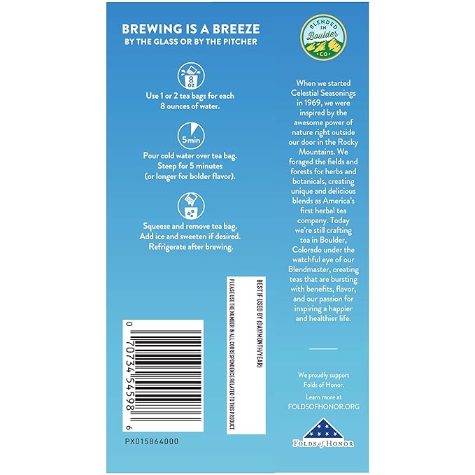 Celestial Seasonings Cold Brew Iced Tea Red White &amp Blueberry Caffeine Free 18 tea bags (Pack of 6)