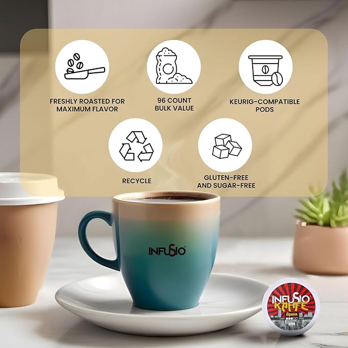 InfuSio Flavored Coffee Pods Variety Pack - 120 Count Flavored Medium Roast 12 Curated Blends Inspired by Classic Cocktails Compatible with Keurig K cups 2.0 Brewer