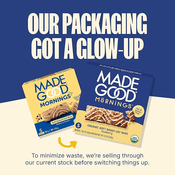 MadeGood Mornings Soft Baked Breakfast Bars Blueberry 1.06 Oz (30 Count) Gluten Free Snacks
