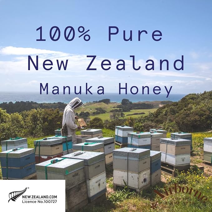 Airborne Manuka Honey (85+ Manuka Pollen) Raw and Unfiltered Premium New Zealand 100% Pure Daily Wellness Support 17.6 oz.