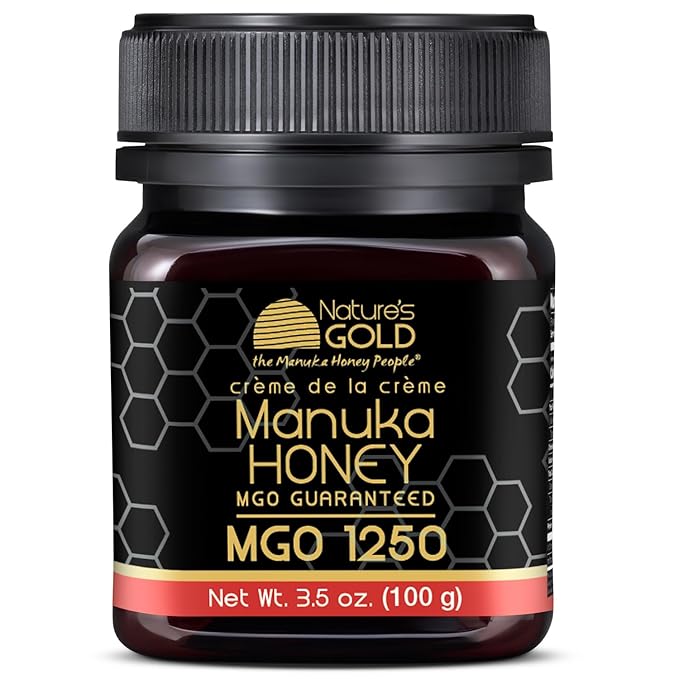 Nature’s Gold Raw Manuka Honey Certified High MGO | Authentic MGO 100% Pure Genuine Traceable Hive to Home | MGO 1250+ Flavor | 3.5 Ounce (Pack of 1) Size