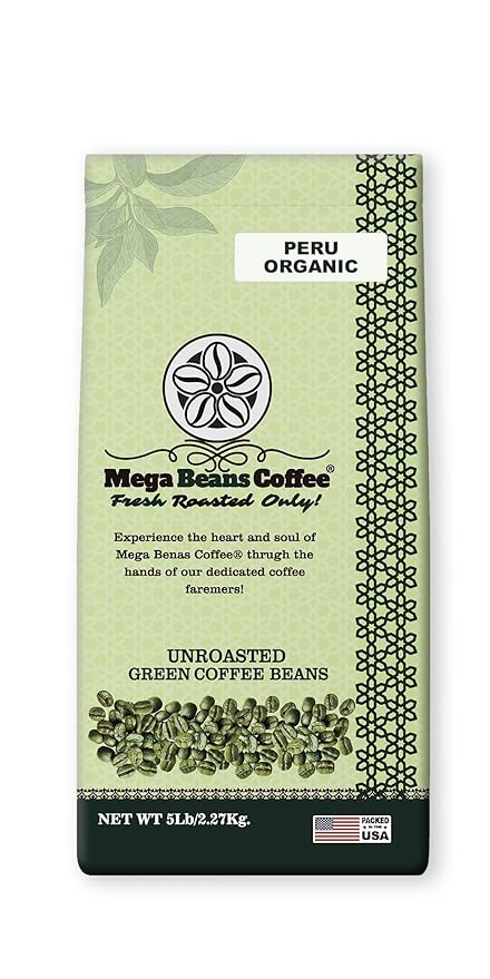 Unroasted Green Coffee Beans Mega Beans Coffee Specialty Grade Green Coffee Beans. (5 LB Peru Organic 5 Lb)
